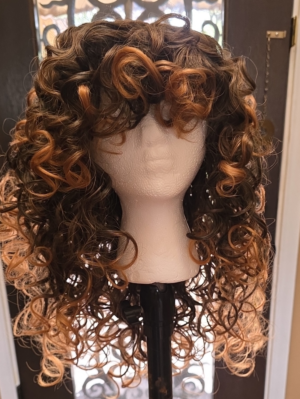 NWT Stylish Brown and Caramel Curly Synthetic Full Cap Wig